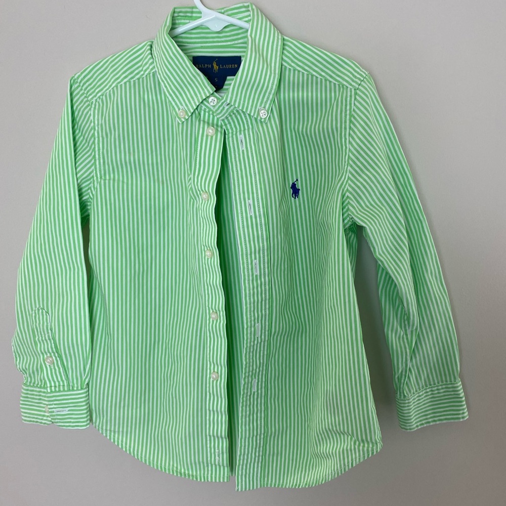 Ralph Lauren boys size 5 green pinstripe button down